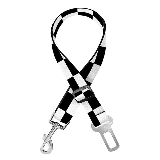 Black And White Checkered Pattern Print Dog Seat Belt