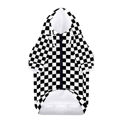 Black And White Checkered Pattern Print Dog Zip Up Hoodie