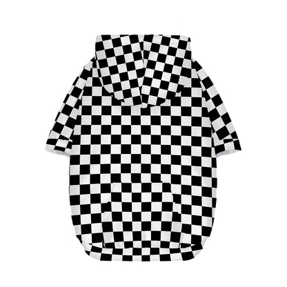 Black And White Checkered Pattern Print Dog Zip Up Hoodie