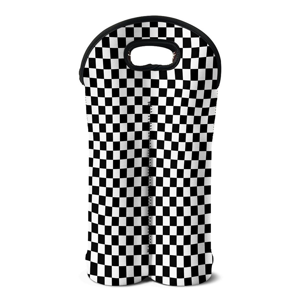 Black And White Checkered Pattern Print Double Neoprene Wine Tote