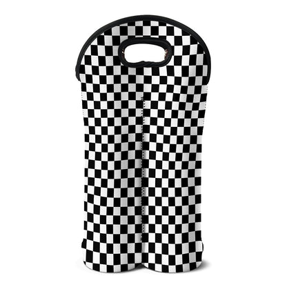 Black And White Checkered Pattern Print Double Neoprene Wine Tote