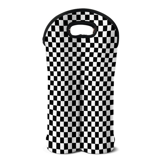 Black And White Checkered Pattern Print Double Neoprene Wine Tote