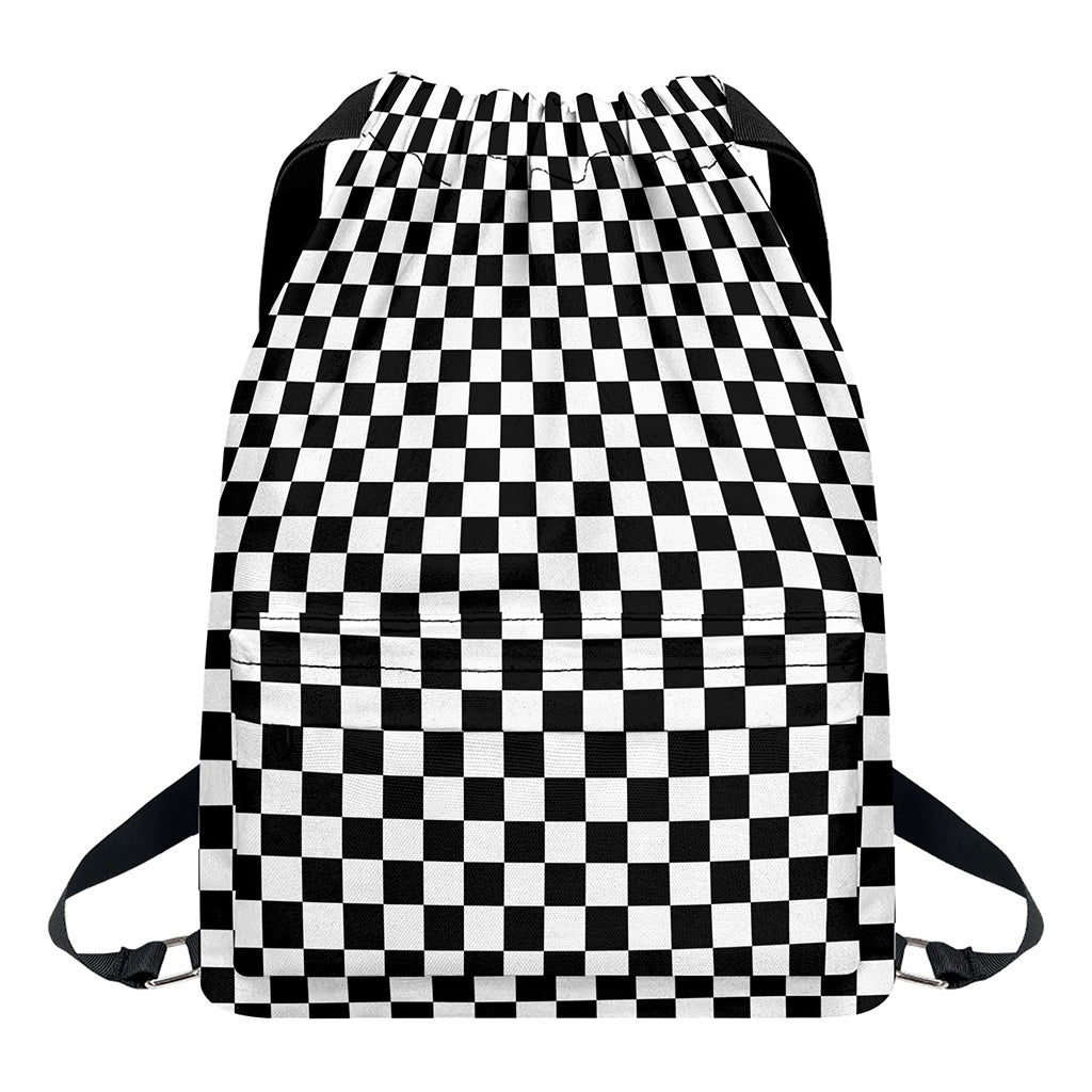 Black And White Checkered Pattern Print Drawstring Backpack