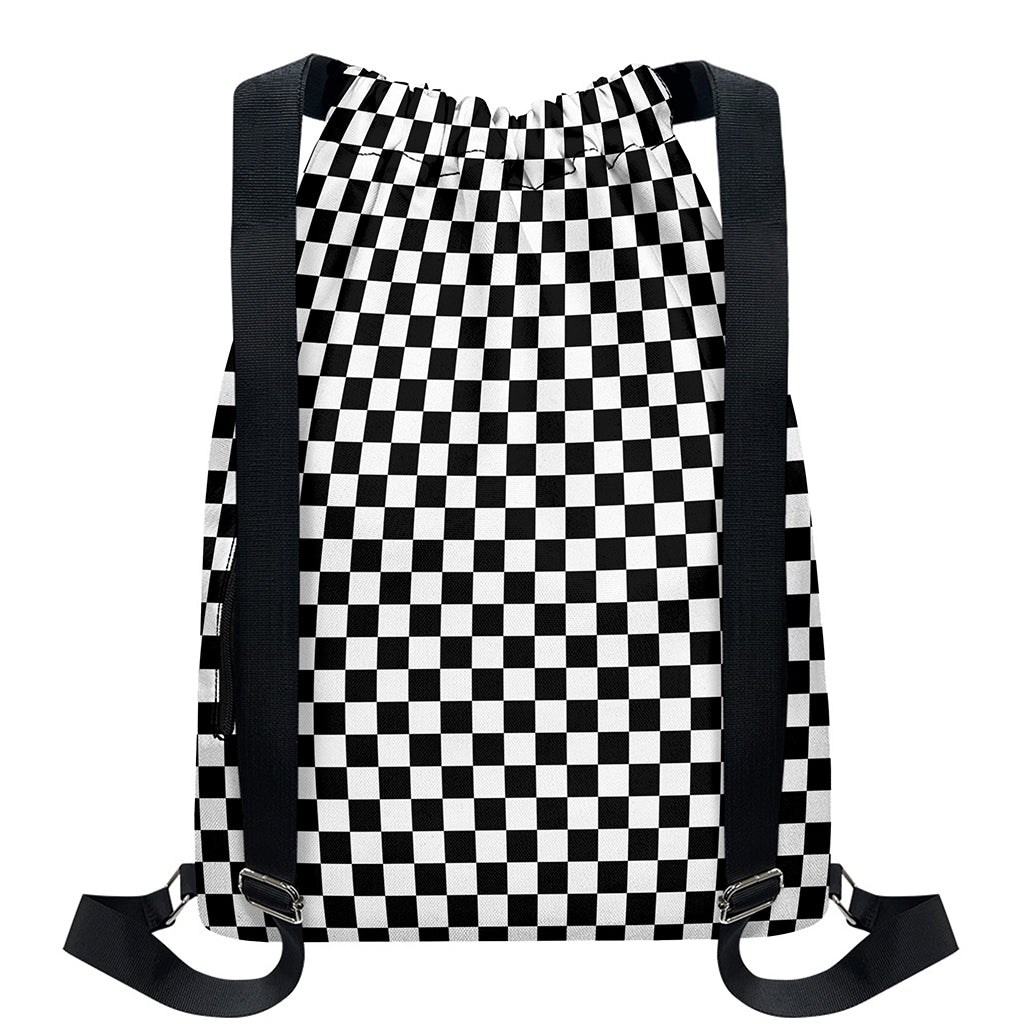 Black And White Checkered Pattern Print Drawstring Backpack