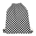 Black And White Checkered Pattern Print Drawstring Bag