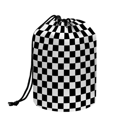 Black And White Checkered Pattern Print Drawstring Makeup Bag