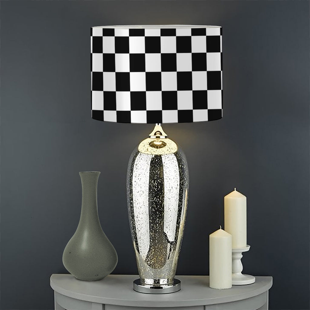 Black And White Checkered Pattern Print Drum Lamp Shade