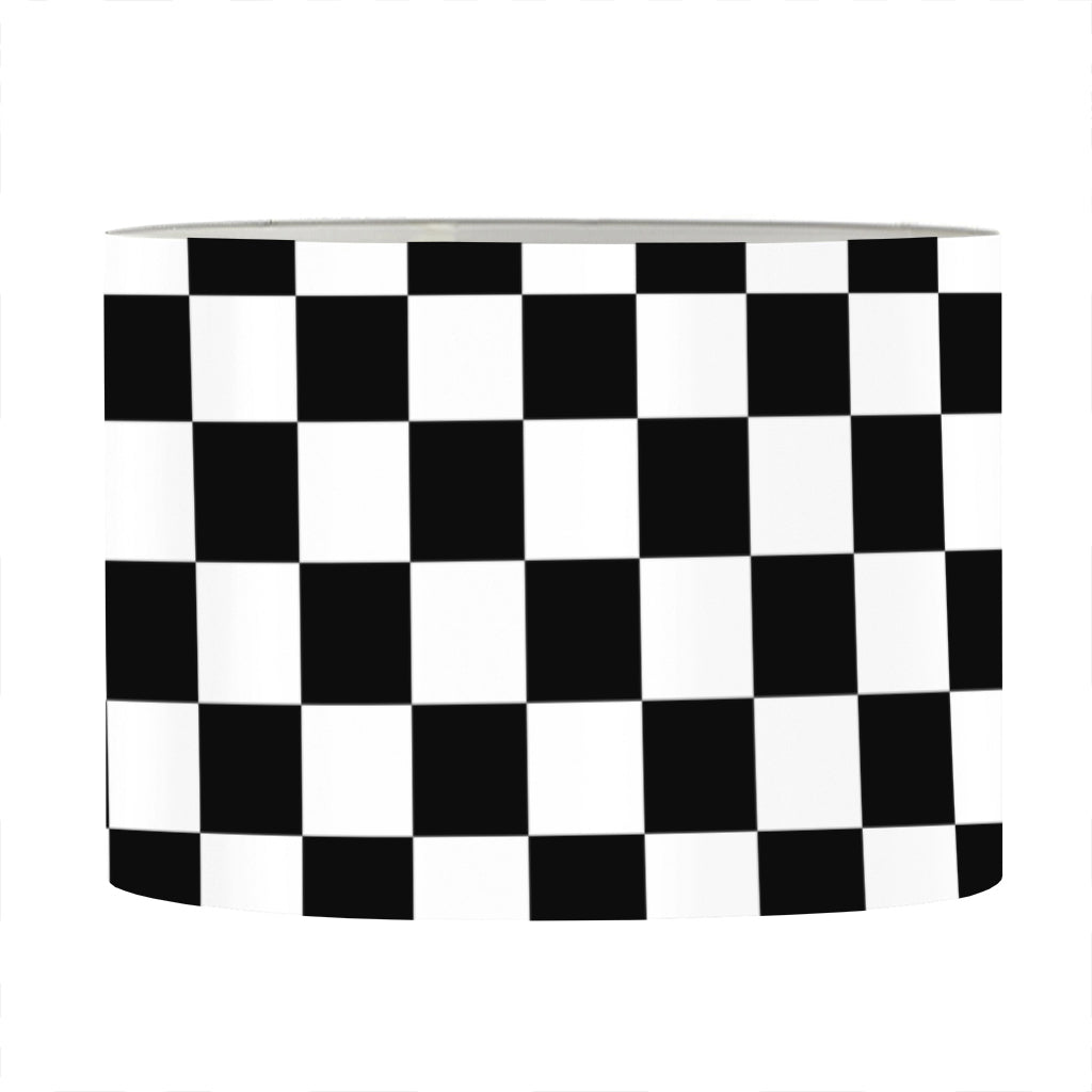 Black And White Checkered Pattern Print Drum Lamp Shade