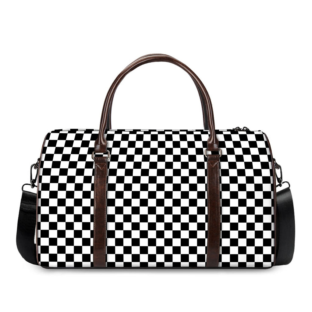 Black And White Checkered Pattern Print Duffle Bag