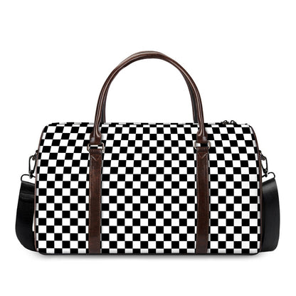 Black And White Checkered Pattern Print Duffle Bag