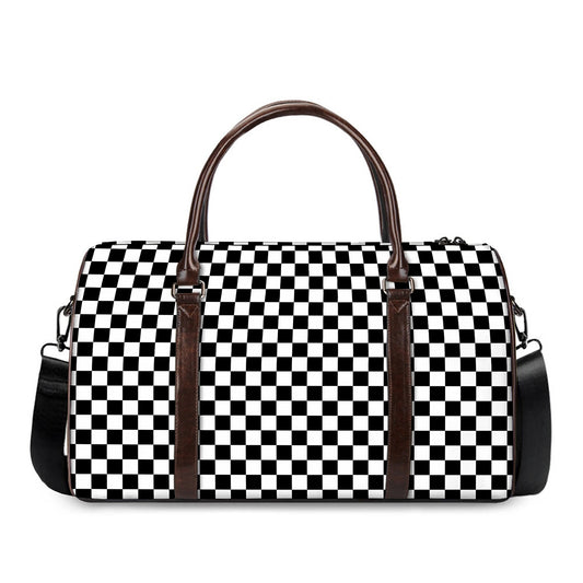 Black And White Checkered Pattern Print Duffle Bag