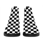 Black And White Checkered Pattern Print Flat Ankle Boots