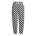 Black And White Checkered Pattern Print Fleece Lined Knit Pants
