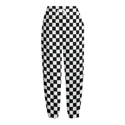 Black And White Checkered Pattern Print Fleece Lined Knit Pants