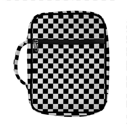 Black And White Checkered Pattern Print Front Pocket Bible Bag