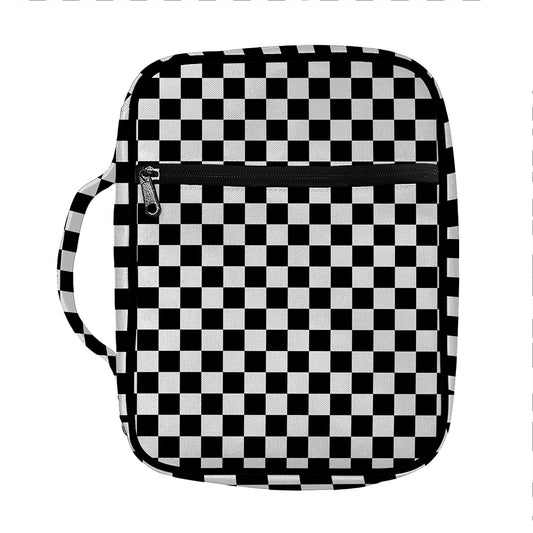 Black And White Checkered Pattern Print Front Pocket Bible Bag