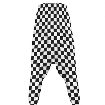 Black And White Checkered Pattern Print Hammer Pants