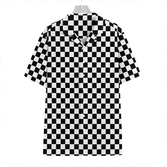Black And White Checkered Pattern Print Hawaiian Shirt