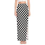 Black And White Checkered Pattern Print High Slit Maxi Skirt