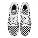 Black And White Checkered Pattern Print High Top Leather Sneakers