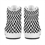 Black And White Checkered Pattern Print High Top Leather Sneakers