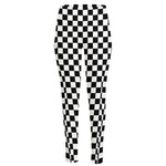 Black And White Checkered Pattern Print High-Waisted Pocket Leggings