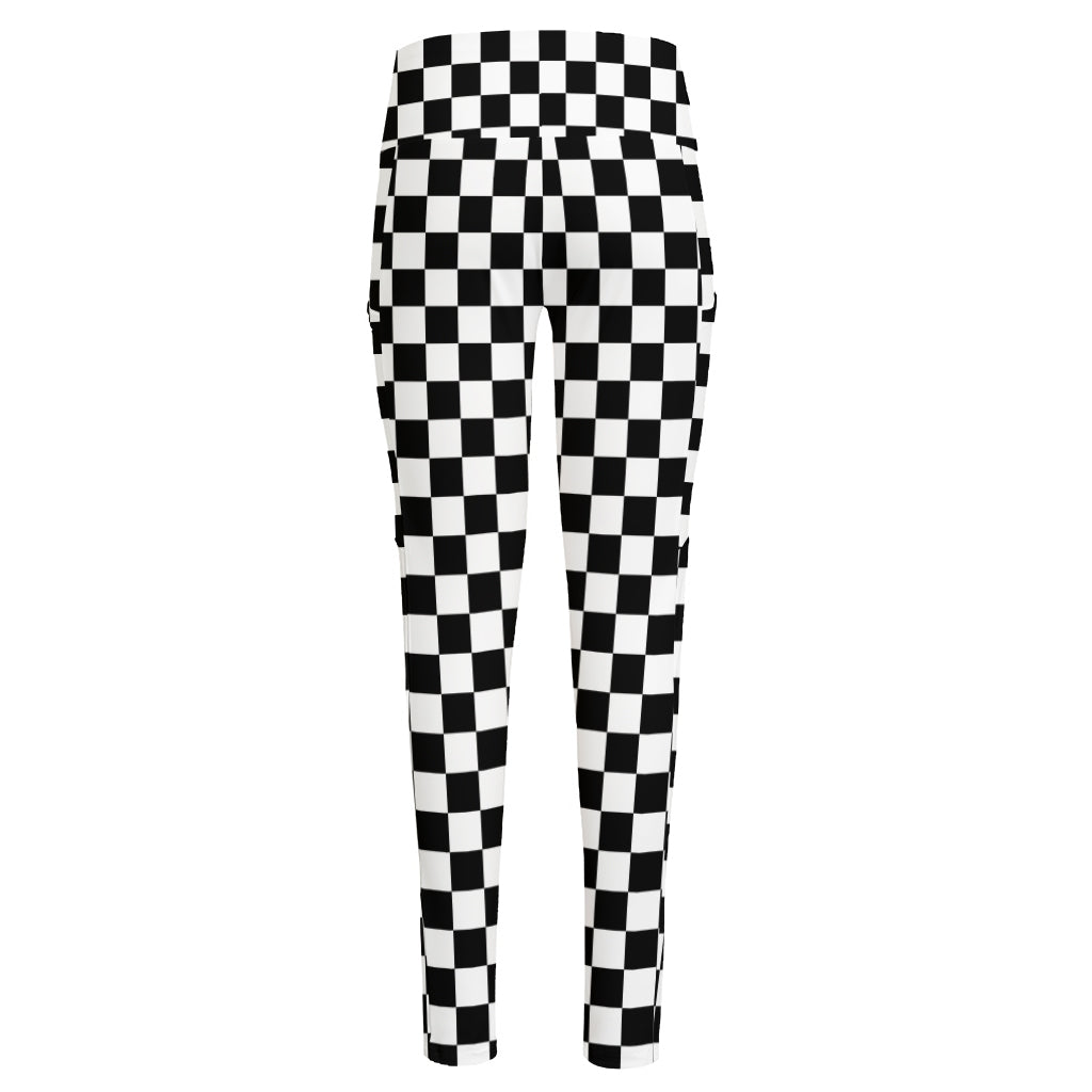 Black And White Checkered Pattern Print High-Waisted Pocket Leggings