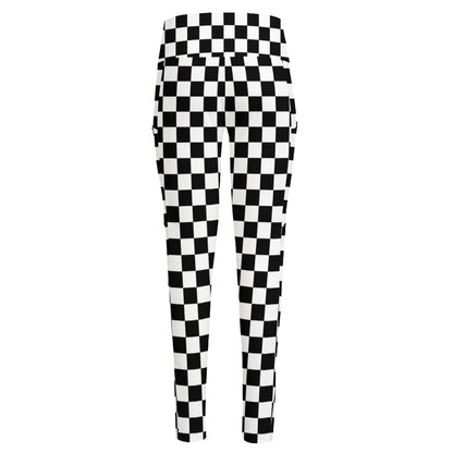 Black And White Checkered Pattern Print High-Waisted Pocket Leggings