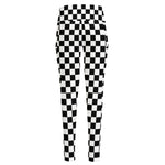 Black And White Checkered Pattern Print High-Waisted Pocket Leggings