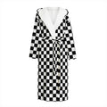 Black And White Checkered Pattern Print Hooded Bathrobe