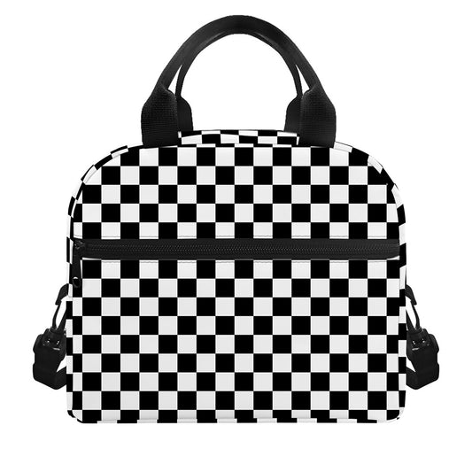 Black And White Checkered Pattern Print Insulated Lunch Bag