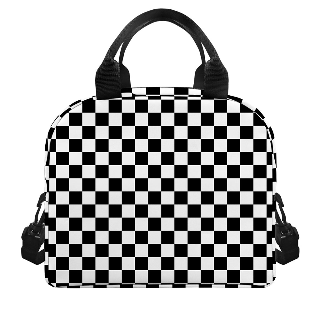 Black And White Checkered Pattern Print Insulated Lunch Bag