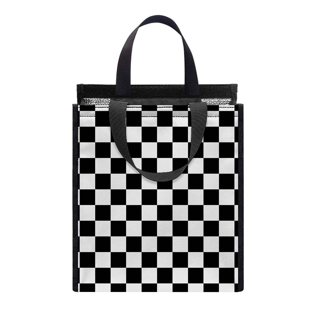 Black And White Checkered Pattern Print Insulated Lunch Tote