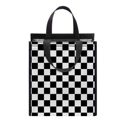 Black And White Checkered Pattern Print Insulated Lunch Tote