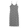 Black And White Checkered Pattern Print Jersey Midi Cami Dress
