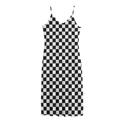 Black And White Checkered Pattern Print Jersey Midi Cami Dress