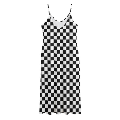 Black And White Checkered Pattern Print Jersey Midi Cami Dress