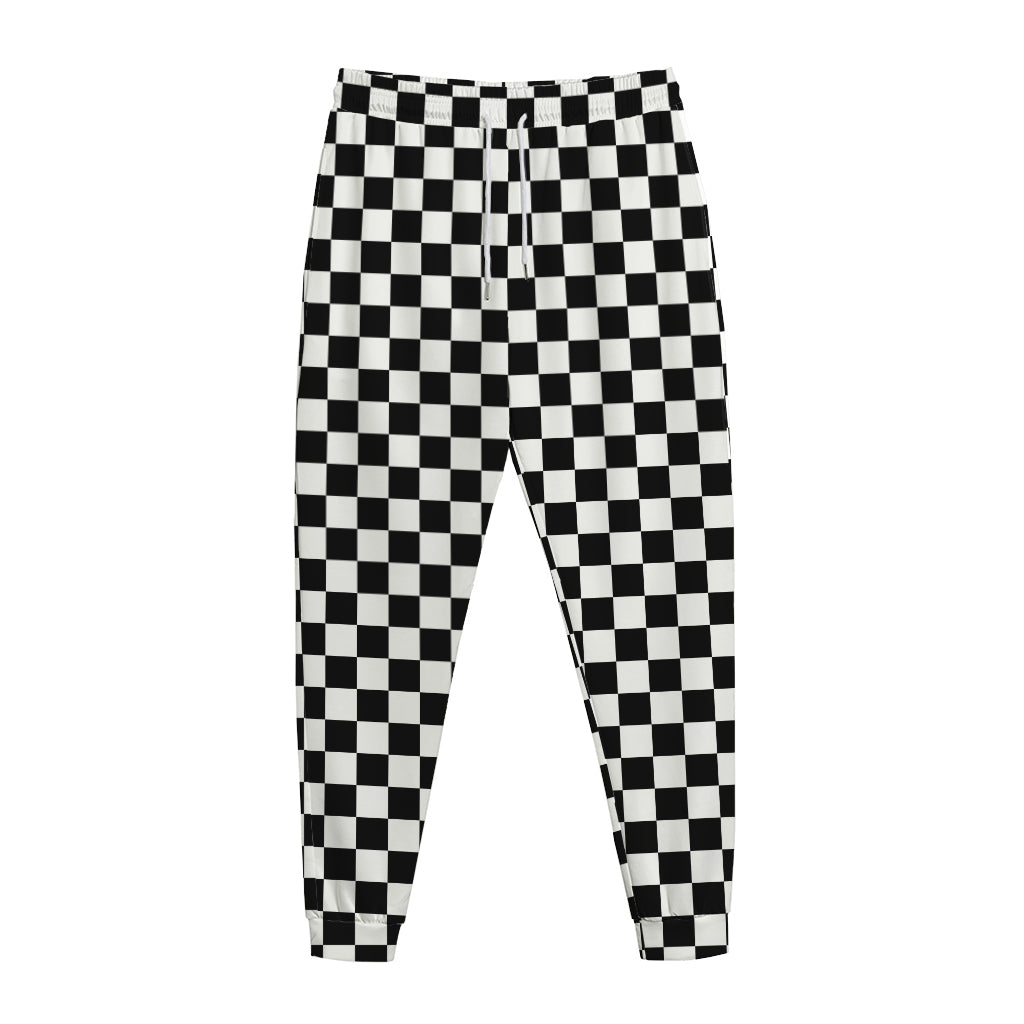 Black And White Checkered Pattern Print Jogger Pants