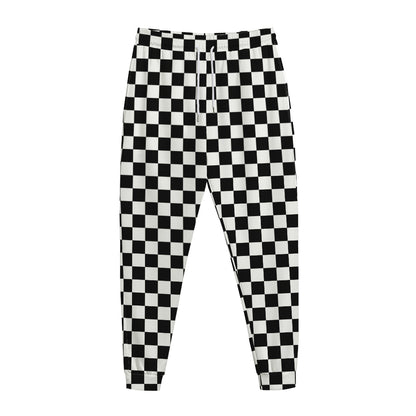 Black And White Checkered Pattern Print Jogger Pants
