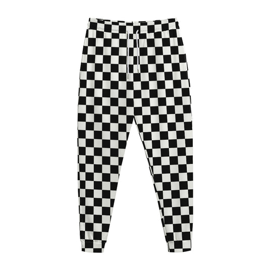 Black And White Checkered Pattern Print Jogger Pants