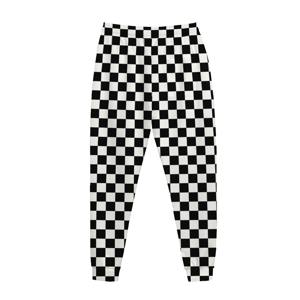 Black And White Checkered Pattern Print Jogger Pants