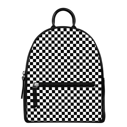Black And White Checkered Pattern Print Leather Backpack