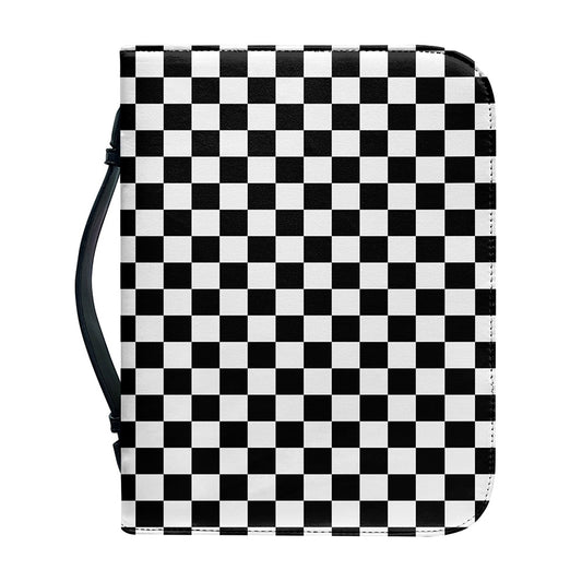 Black And White Checkered Pattern Print Leather Bible Cover
