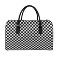 Black And White Checkered Pattern Print Leather Duffel Bag