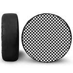 Black And White Checkered Pattern Print Leather Spare Tire Cover