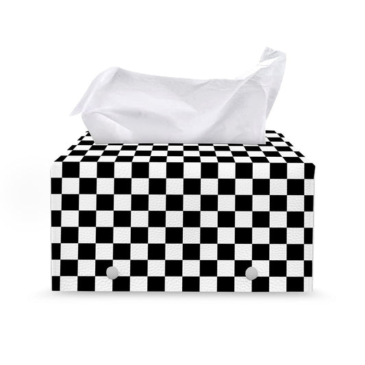 Black And White Checkered Pattern Print Leather Tissue Box Cover