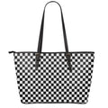 Black And White Checkered Pattern Print Leather Tote Bag With Zipper