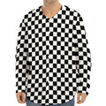 Black And White Checkered Pattern Print Long Sleeve Baseball Jersey