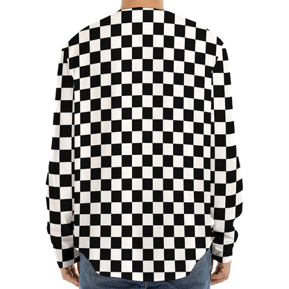 Black And White Checkered Pattern Print Long Sleeve Baseball Jersey