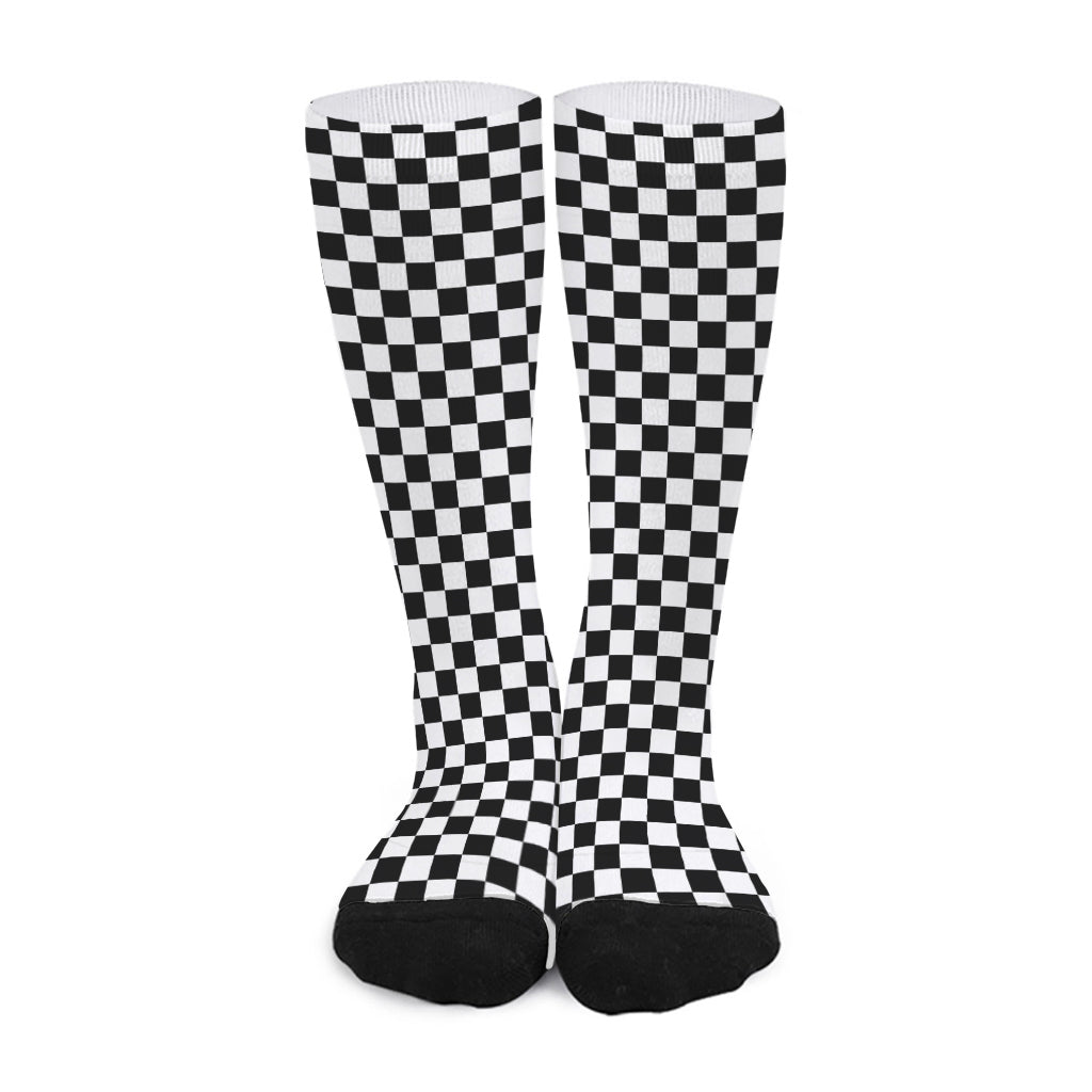 Black And White Checkered Pattern Print Long Socks